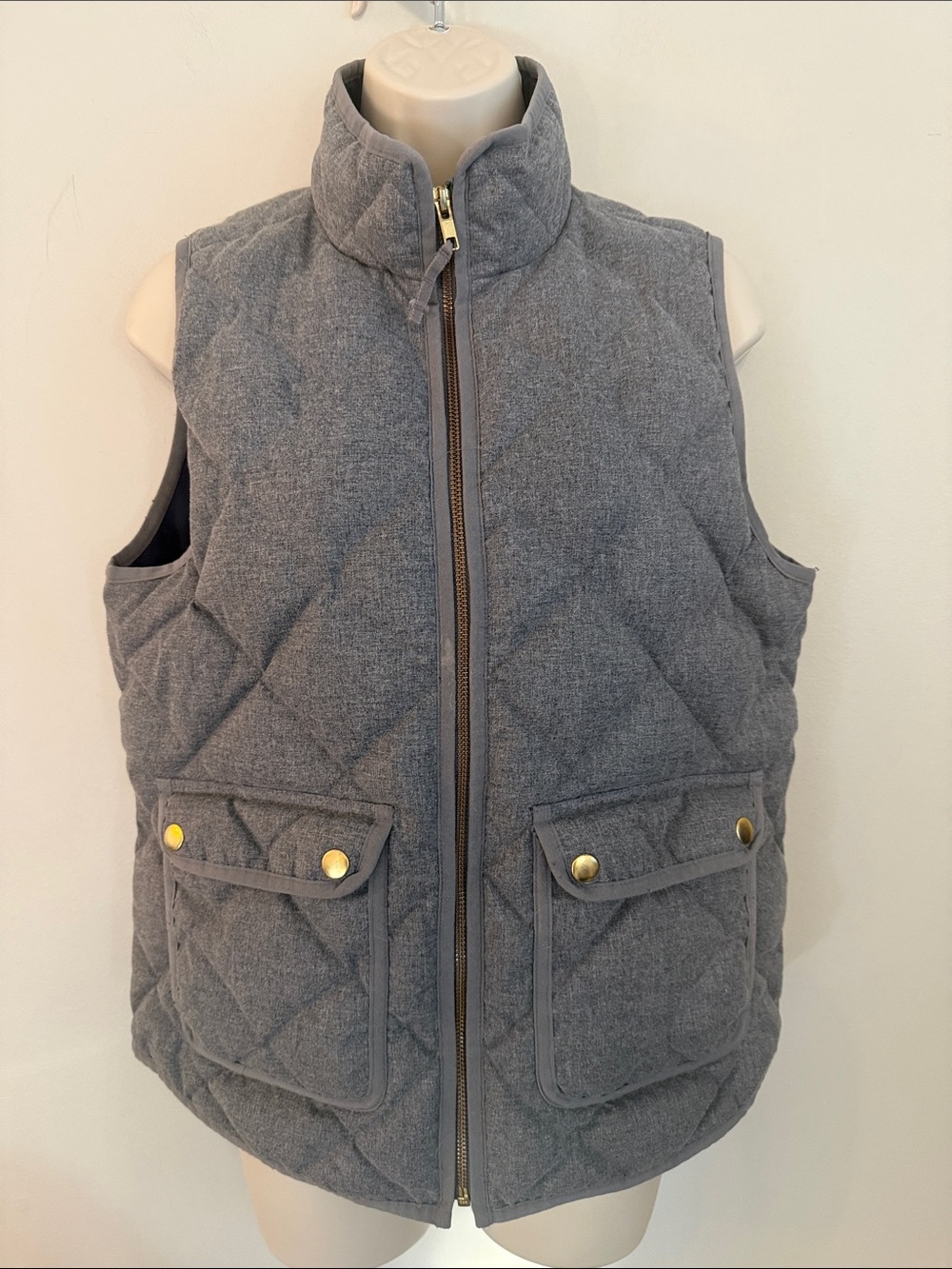 J. Crew Quilted Puffer Vest in Heather Gray with Gold Hardware